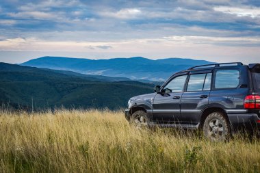 SUV yazın Karpatlar 'da seyahat eder.