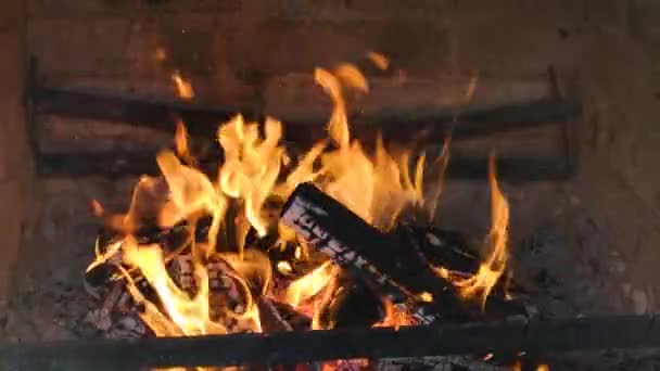 Piękny Ogień Pali Się Palenisku — Wideo stockowe