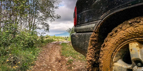 Der Geländewagen Fährt Den Herbstkarpaten — Stockfoto