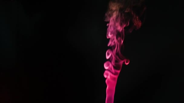 在黑暗的背景上 在一束红光中美丽的烟雾运动 — 图库视频影像