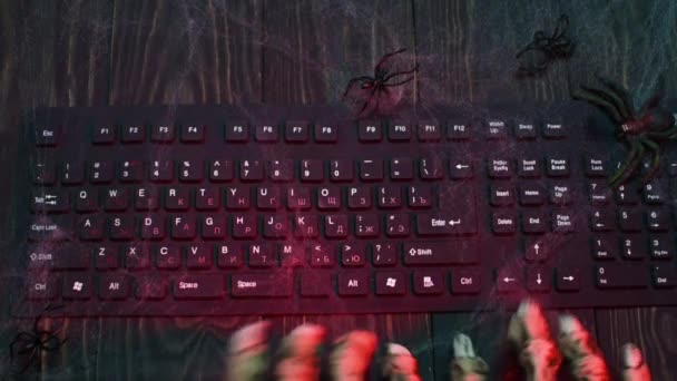 Les Pattes Monstre Halloween Tapent Mot Halloween Sur Clavier — Video