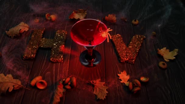 Bodegón Halloween Con Vaso Sangre — Vídeo de stock
