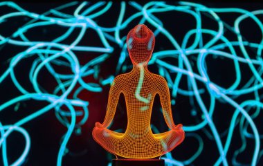 Arka plan için meditasyon yapan bir yoginin parlak silueti