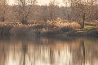 Gün batımında bir kış gölü manzarası
