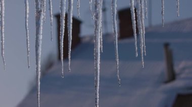 Güneşin ışınlarında eriyen buz sarkıtları