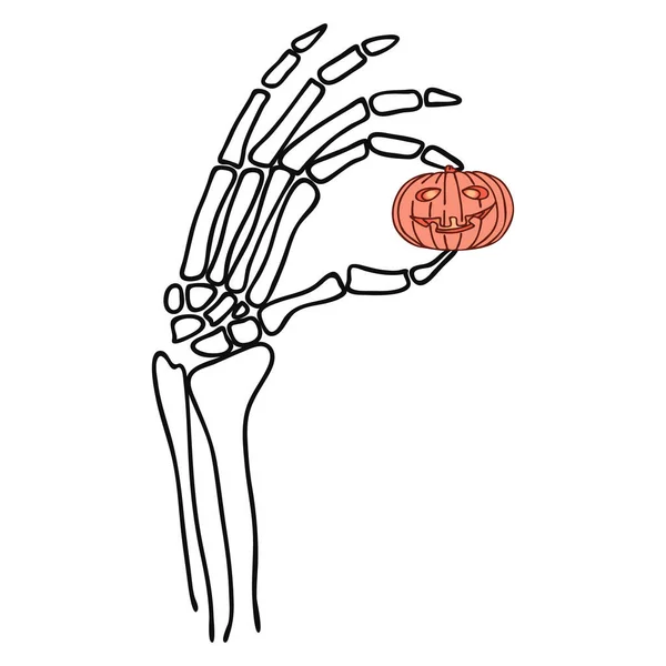 Απόκριες Εικόνα Ένα Χέρι Σκελετός Τρύπα Ένα Χαριτωμένο Κολοκύθα Φάρσα — Διανυσματικό Αρχείο