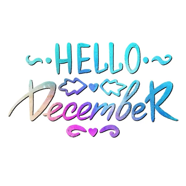 Hallo December Vakantie Wenskaart Met Kalligrafie Elementen Kerst Belettering Met — Stockfoto