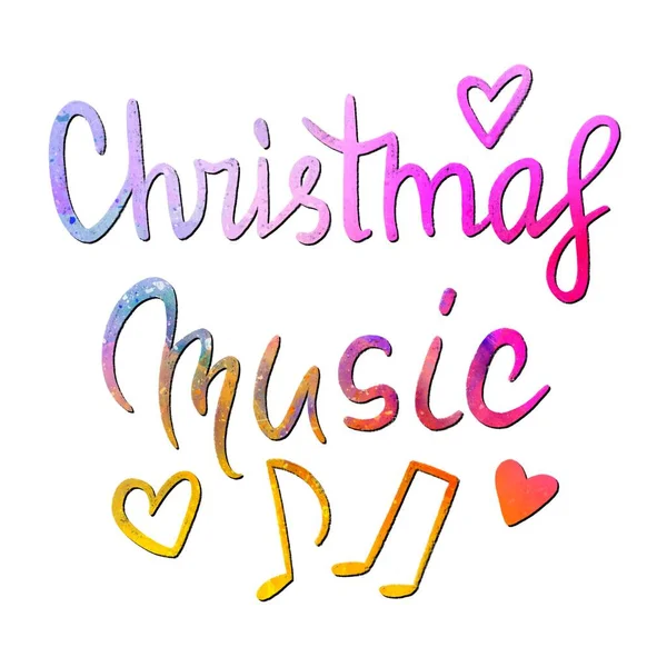Muzyka Świąteczna Fraza Kaligraficzna Boże Narodzenie Ręcznie Rysowane Litery Kartki — Zdjęcie stockowe