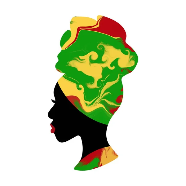Profil Czarnej Kobiety Piękna Głowa Kobiety Tradycyjnej Okładce Głowę Jubileuszowa — Zdjęcie stockowe