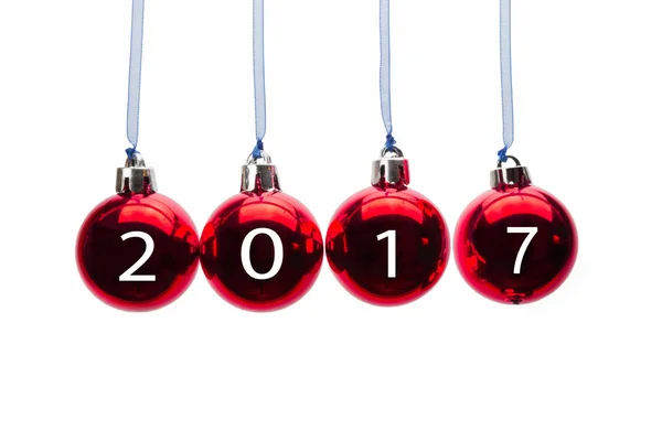 Yeni yıl 2017 sayılarla dört kırmızı Noel topları — Stok fotoğraf