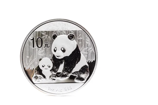 Moneda de plata con madre e hijo panda —  Fotos de Stock