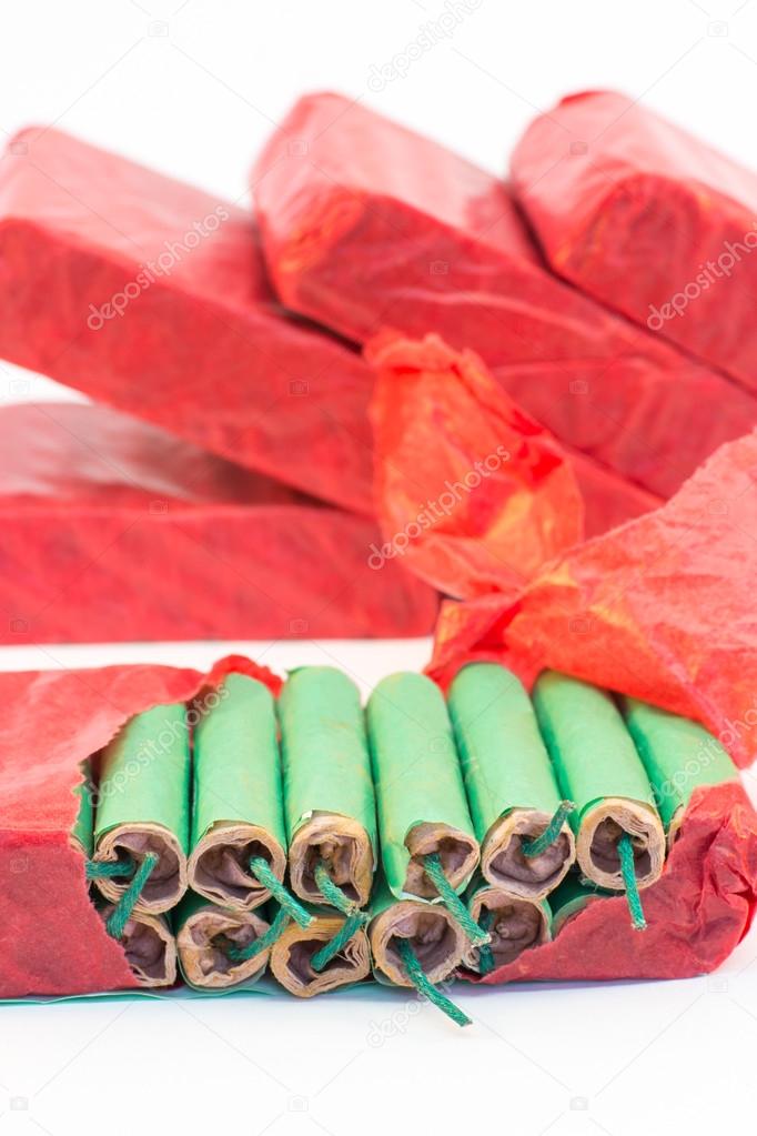 Red packets with green firecrackers