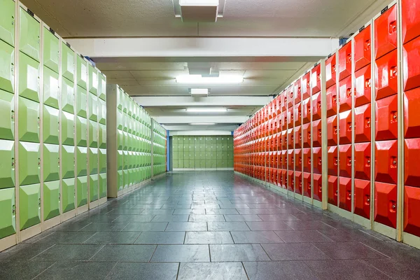 Corridor with lockers in school building