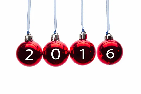 Balles de Noël suspendues rouges avec numéros de l'année 2016 — Photo