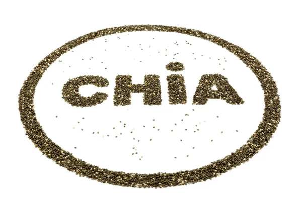 Palavra CHIA como logotipo contendo sementes de chia — Fotografia de Stock