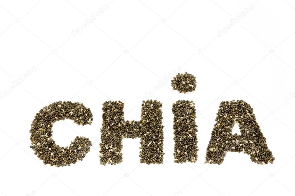 Word CHIA made of chia seeds