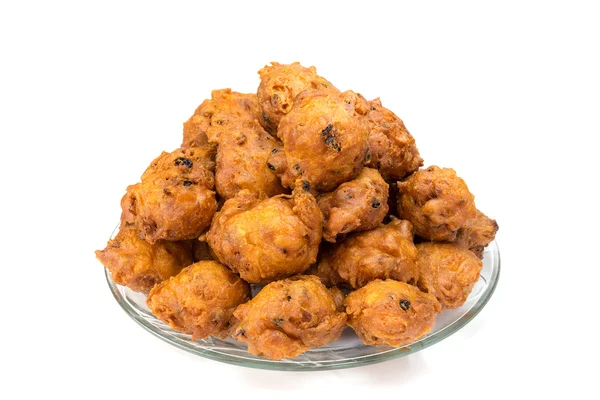 Heap of fried fritters or oliebollen on scale — Stock Photo, Image