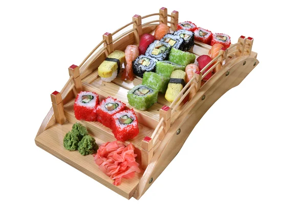 Sushi set on a wooden bridge — Stock Photo, Image