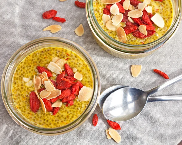 Chia seed puddings with saffron — Stock Photo, Image