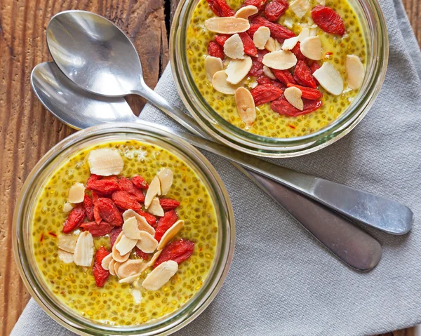 Chia seed puddings with saffron — Stock Photo, Image