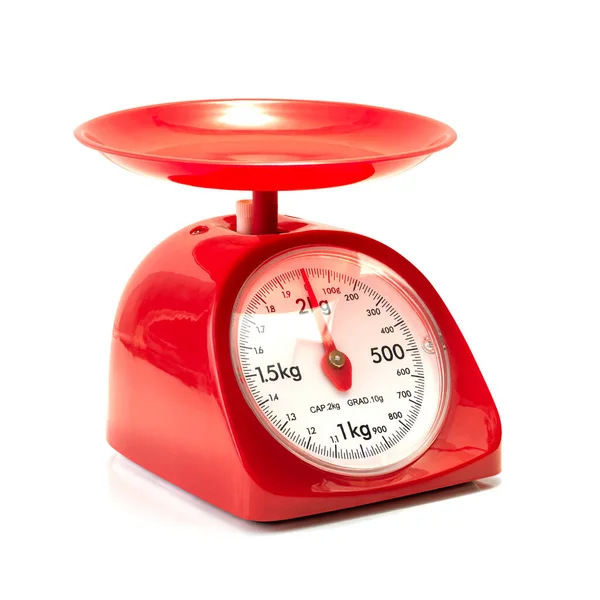 Red Kitchen Scale Isolated White Background Clipping Path — Stock Photo, Image