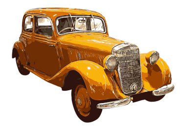 Beyaz arkaplanda izole edilmiş klasik araba, vektör çizimi