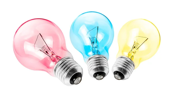 Multicolor electrical light bulb group — Stock Photo, Image