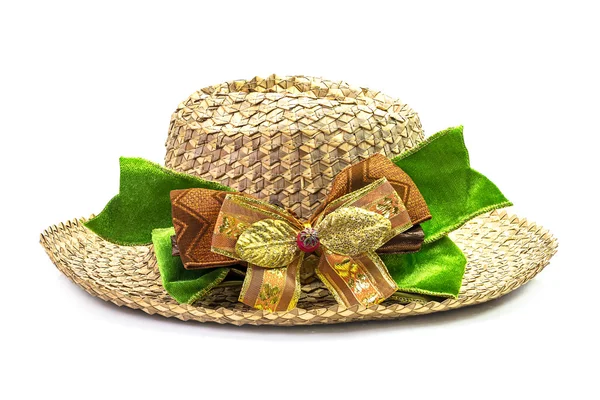 Basketwork hat with bow — Stock Photo, Image