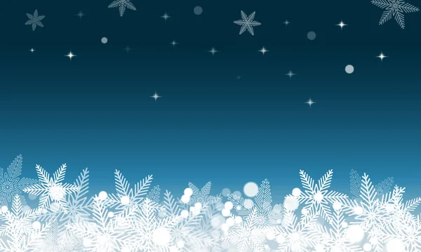 Winter Met Sneeuwvlokken Blauwe Donkere Lucht Achtergrond Minimalistisch Geschikt Voor — Stockvector