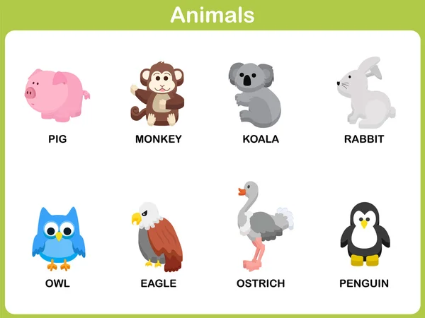 Lindo vector conjunto de animales para niños: Diseño plano — Archivo Imágenes Vectoriales