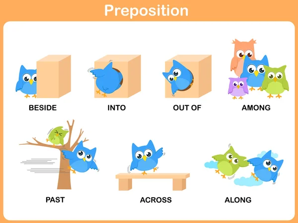 Preposition of motion for preschool — Stock Vector