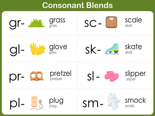 Consonant Blends Worksheet for kids — Stock Vector