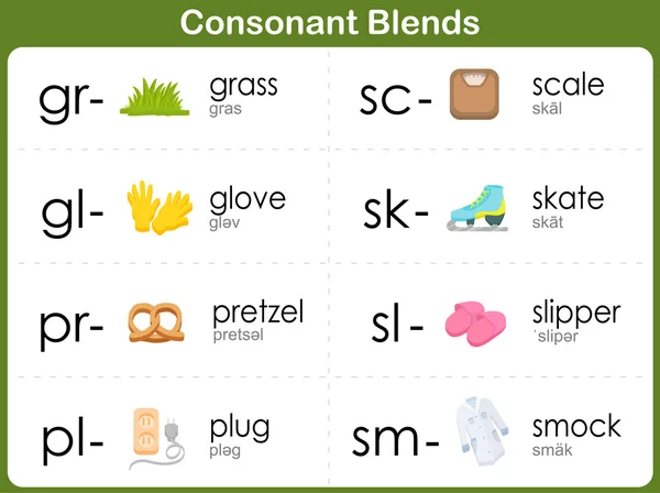 Consonant Blends Hoja de trabajo para niños — Archivo Imágenes Vectoriales