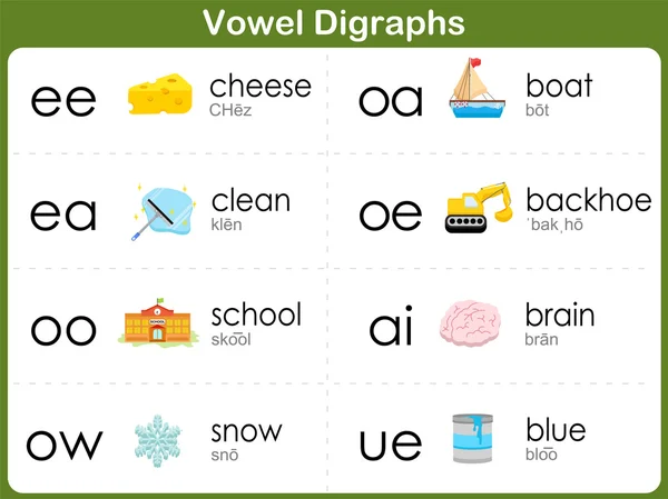 Vowel Digraphs Worksheet for kids — Stock Vector