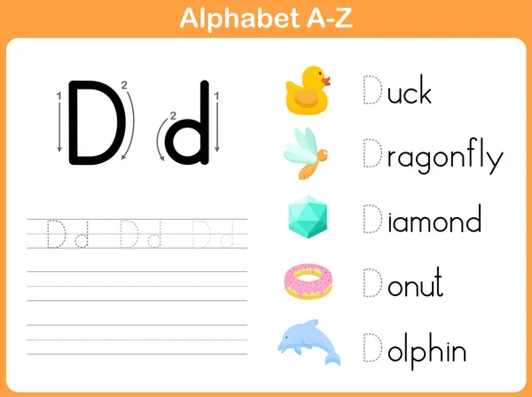 แผ่นงานการติดตามตัวอักษร: การเขียน A-Z — ภาพเวกเตอร์สต็อก