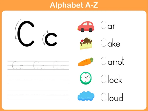 Αλφάβητο ιχνογράφησης φύλλο εργασίας: Γραφή A-Z — Διανυσματικό Αρχείο