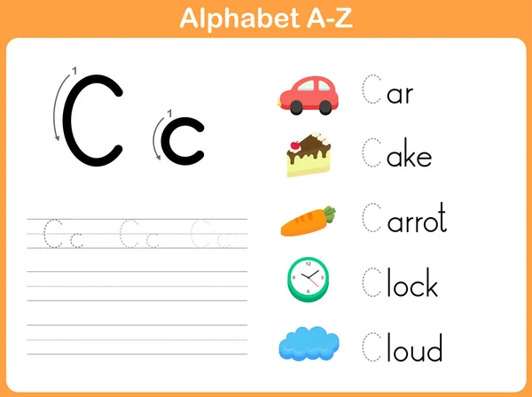 แผ่นงานการติดตามตัวอักษร: การเขียน A-Z — ภาพเวกเตอร์สต็อก