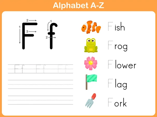 Arbeitsblatt zum Nachzeichnen des Alphabets: a-z schreiben — Stockvektor