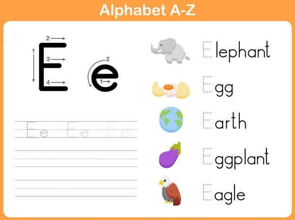 Arbeitsblatt zum Nachzeichnen des Alphabets: a-z schreiben — Stockvektor