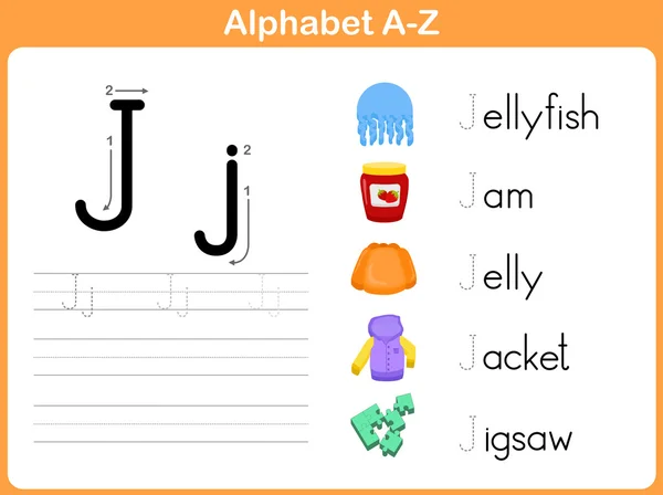 Ábécé nyomkövetés munkalap: Írás A-Z — Stock Vector