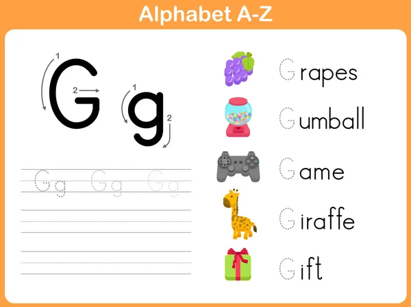 แผ่นงานการติดตามตัวอักษร: การเขียน A-Z — ภาพเวกเตอร์สต็อก