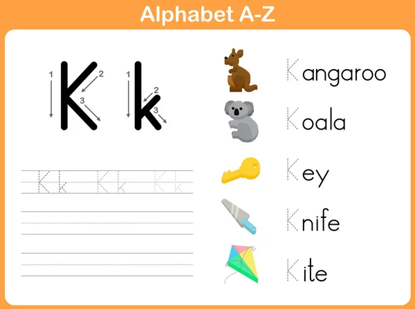 แผ่นงานการติดตามตัวอักษร: การเขียน A-Z — ภาพเวกเตอร์สต็อก