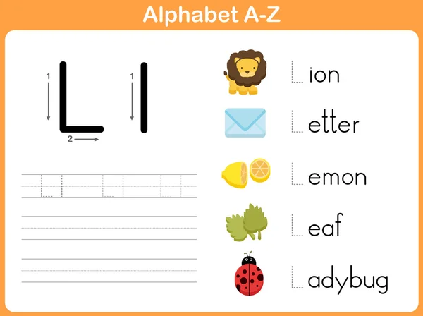 Tracing Worksheet: Writing A-Z — стоковый вектор