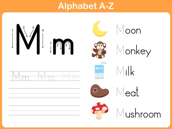 Alfabet tracering werkblad: Writing A-Z — Stockvector