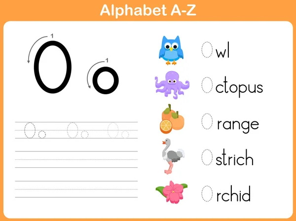 แผ่นงานการติดตามตัวอักษร: การเขียน A-Z — ภาพเวกเตอร์สต็อก