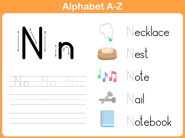 Arbeitsblatt zum Nachzeichnen des Alphabets: a-z schreiben — Stockvektor