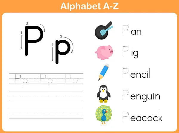 Hoja de trabajo de seguimiento del alfabeto: Escribir A-Z — Vector de stock