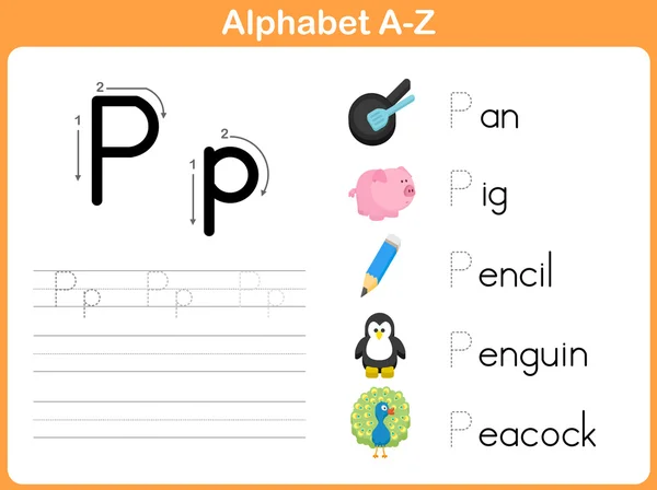 Alfabet tracering werkblad: Writing A-Z — Stockvector