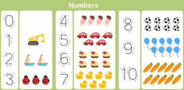 Number : counting and writing numbers to 10 for kids clipart
