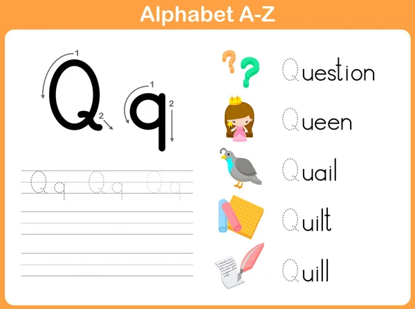 알파벳 추적 워크시트: 글 A-Z — 스톡 벡터